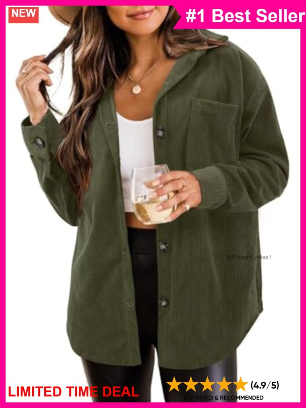 Womens Corduroy Button Down Shacket Loose Fit Long Sleeve Casual Jacket